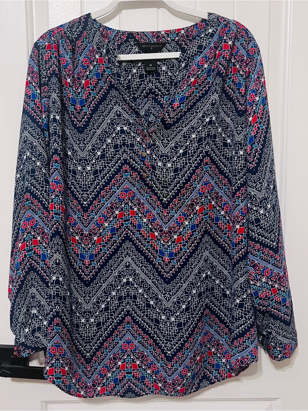 Investments 1X Blouse Womens Blue Long Sleeve